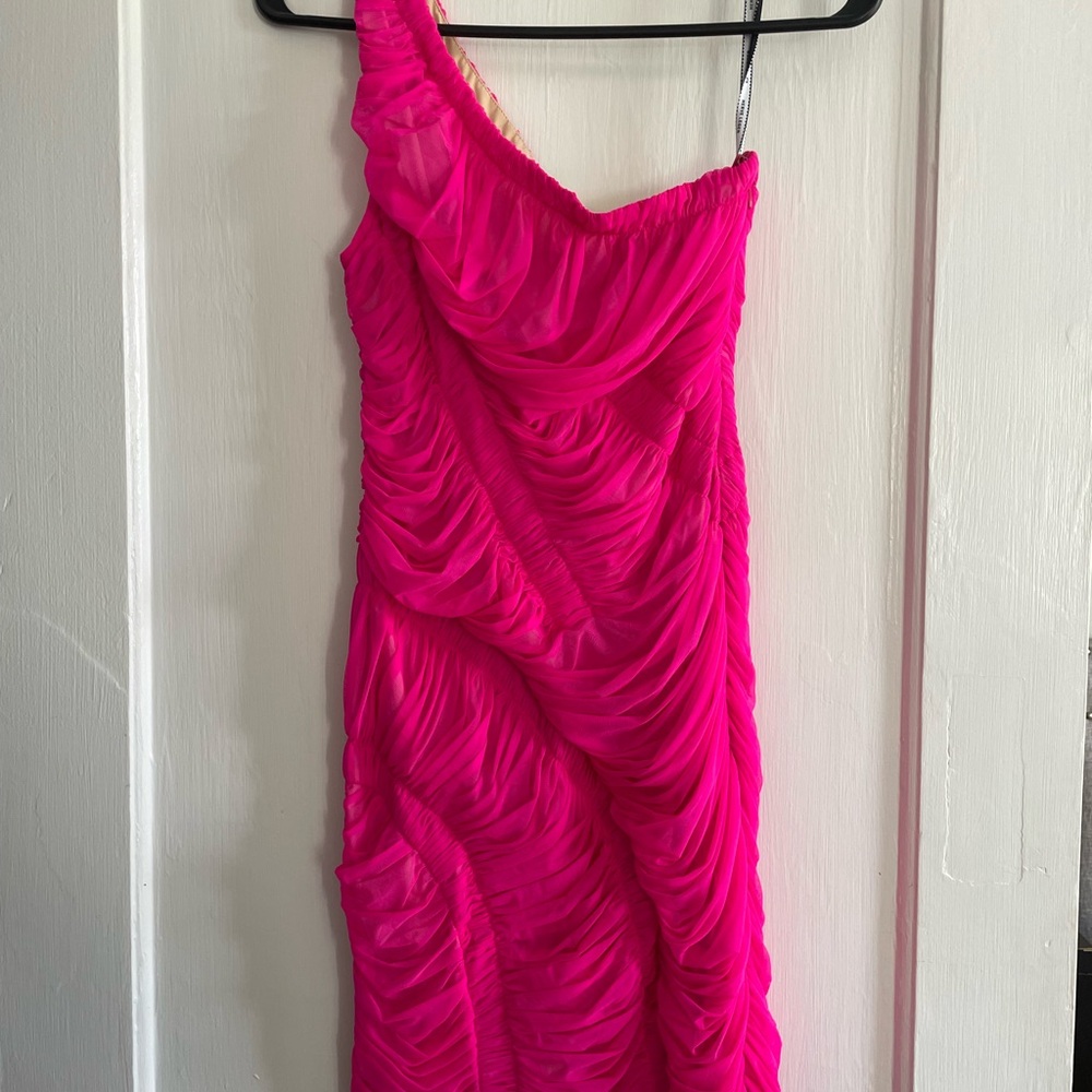 Herve Leger Pink Ruched Asymmetrical Cocktail Dress